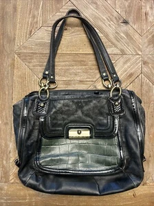 Coach Kristin Spectator Leather Hobo Bag Croc Dark Green Hunter - Picture 1 of 24