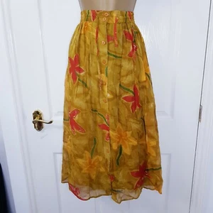 Vintage 80s Boho Midi Skirt Avant-Garde Button Down Floral Artsy Quirky 16 - 18 - Picture 1 of 5