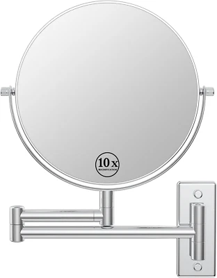 Wall Mounted Makeup Mirror 10X Magnifying Mirror 8" Two-Sided Swivel Extendable - Image 1 of 4