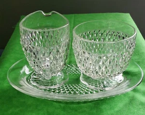 Diamond Point 3 PC. Sugar  Cream and Tray Set Crystal  Indiana Glass - Picture 1 of 11
