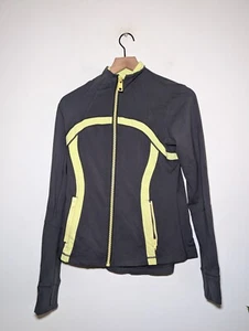 Lululemon Define Jacket Size 10 Grey Neon Yellow Full Zip Vent Back Yoga Running - Picture 1 of 6