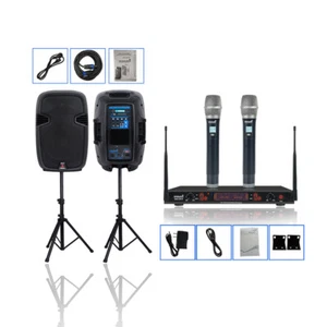 2Pcs Audio 12" PA Speakers 2-Way 2000W Powered Speaker Stands,Handheld UHF Mic - Picture 1 of 12