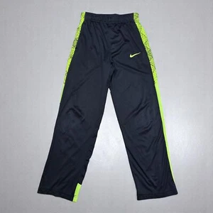 Nike Boys Dri-FIT Athletic Pants L Black Neon Yellow Mesh Sides Youth Sportswear - Picture 1 of 7