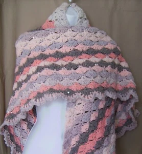 COLORFUL HANDMADE CROCHETED MULTI COLOR SEQUIN SHAWL WRAP - Picture 1 of 3