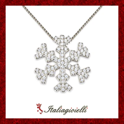 Brillante Collana Fiocco di Neve in Argento 925 Rodiato Oro Bianco - Immagine 1 di 4