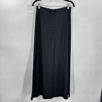 Briggs New York Skirt Womens M Black Maxi Front Slit Button Stretch Pull On Y2K - Image 1 of 4