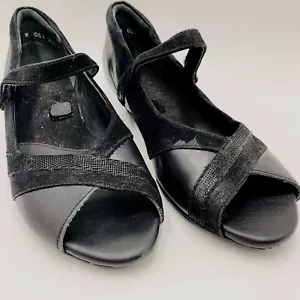 Ziera Sz 39.5 Black Leather & Suede Trim Peep Toe Kitten Heel Shoes No Inserts - Picture 1 of 8