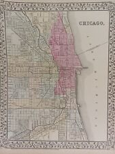 1873 Mitchell's Atlas Map City Plan of Chicago Authentic Hand-Colored 12 x 16"