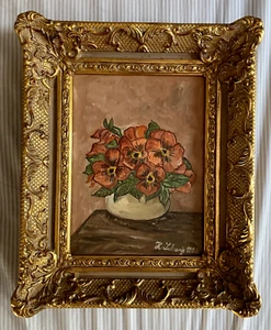 ::ÖLGEMÄLDE STILLLEBEN BLÜTEN MOHN MOHNBLUMEN STUCKRAHMEN H. SCHURIG 1992 - Bild 1 von 5