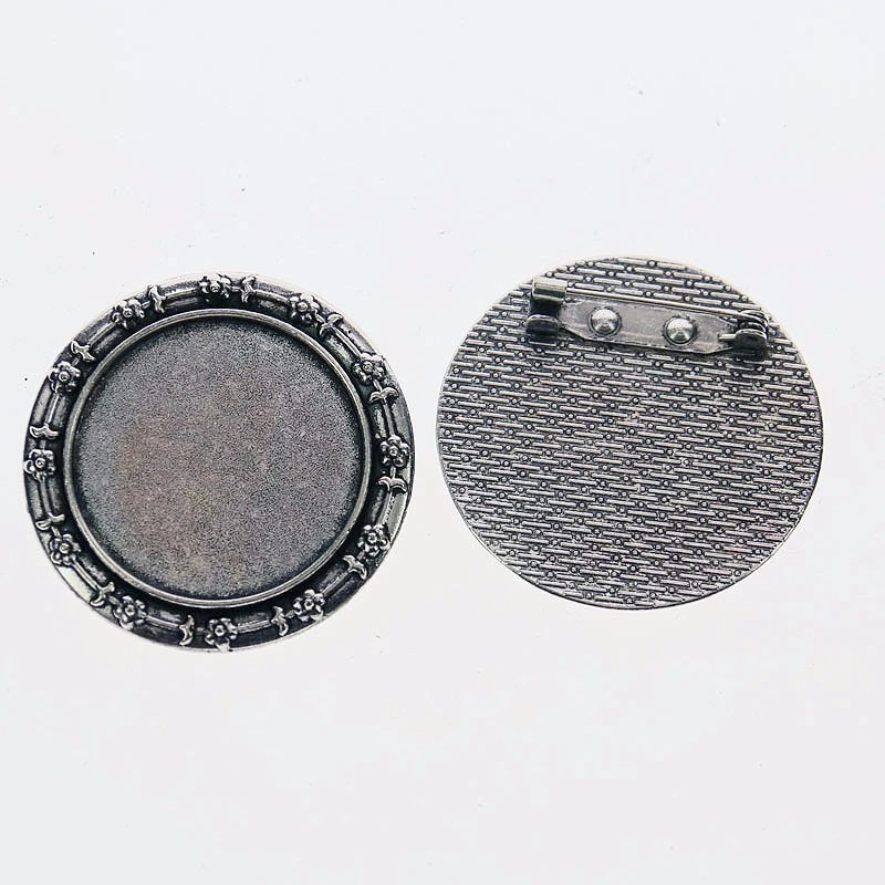 5pcs Tibetan Silver Color ROUND 30mm Cabochon Settings  Rim Brooch Design XA0103 - Image 1 of 1