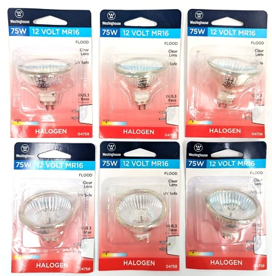 Six (6) Westinghouse 12 Volt 75w Flood 2-Pin GU5.3 Base Light Bulbs MR16 - Image 1 of 4