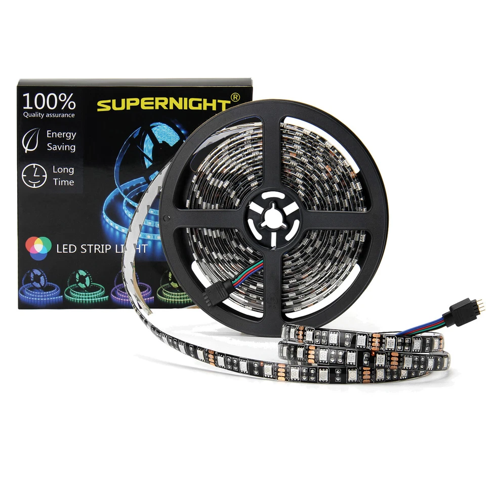 SUPERNIGHT 5M Black Roll RGB 5050 LED Strip Light IP65 for Room Garden Xmas Party Halloween