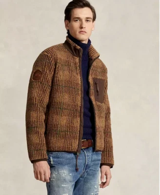 Ralph Lauren Hombre Marrón Glen Pila a Cuadros Cremallera Completa Vellón - Mediano - Venta al por menor $398 Foto 1 de 4