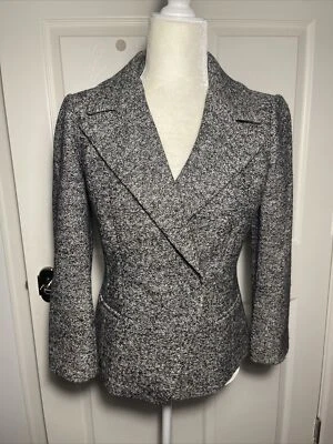 Blazer ANN TAYLOR Talla 2 XS Negro/Blanco Gris Tweed Chaqueta Mangas 3/4 Largo Usado en Excelente Condición Foto 1 de 3
