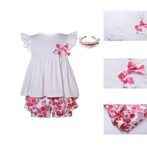 Conjunto de Vestidos Vintage Niñas Talla 2 3 4 5 6 8 10 12 Pantalones Cortos + Diadema Blanco Verano - Imagen 1 de 12