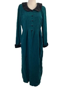 Vintage 90s Cord Modest Midi Prairie Dress Teal Black Gr. 10 Plaza South - Bild 1 von 7