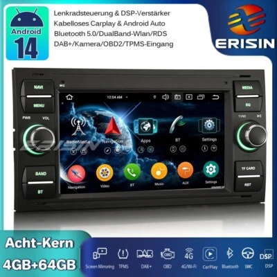 64GB Android 14 Autoradio GPS Wifi Ford Fiesta Focus Transit Kuga C/S-Max Galaxy - Bild 1 von 4