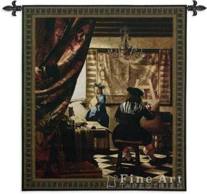The Artist Studio Medieval Tapestry Wall Hanging Reproduction Vermeer, 45" x 53" - Picture 1 of 1