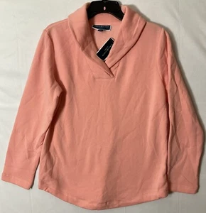 Karen Scott Sport Shawl Collar Fleece Top Coral Pink Women’s Size Medium - Picture 1 of 13