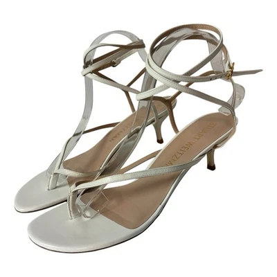 Sandalia Tanga Stuart Weitzman Cuero Blanco Tirantes Gatito Tacones Mujer’s Talla 6 Foto 1 de 4