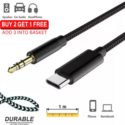 Aux Cable USB-C Type C to 3.5mm Samsung iPhone For Car Stereo Audio Adapter Jack - Image 1 of 4