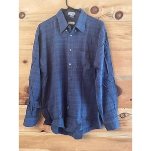 Izod Men's 80s 2 ply Cotton Button Down shirt. Blue Plaid Size Large - Picture 1 of 6
