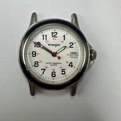 Wrangler Watch Men Silver Tone Case Only No Band 37MM Round Date New Battery - Image 1 of 4