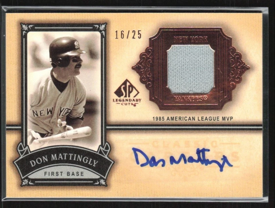 Camiseta deportiva Don Mattingly 2005 SP Legendary Cuts Classic Careers Auto/25 #CC-MA nueva Foto 1 de 3