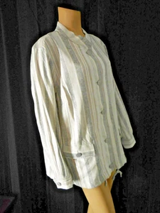 Jones New York Jacke 1X weiß grau gestreift Leinenmischung Knopfleiste Taschen Neu mit Etikett - Bild 1 von 5