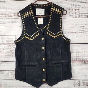 Free People Rachel Vest M Black Leather Gold Studded Western Moto Festival NWT - Picture 1 of 8