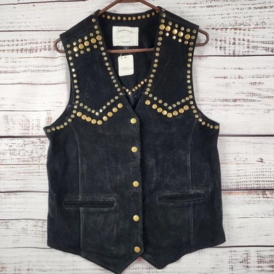 Free People Rachel Vest M Black Leather Gold Studded Western Moto Festival NWT - Image 1 of 4