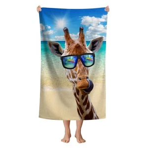 Funny Giraffe Beach Towel Microfiber Cartoon Giraffes with Sunglass Summer Oc... - Picture 1 of 7