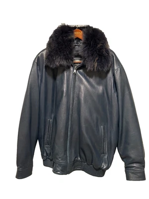 Knoles & Carter Blue Lamb Faux Fur Collared Removed Bomber Jacket $500 3XL(56) - Image 1 of 4