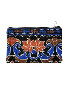 ECLECTIC CROSS STITCHED HAND EMBROIDERED UZBEK SILK WALLET - ACCESSORY POUCH - Picture 1 of 5