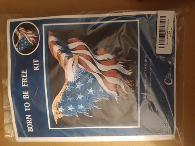 CODY COUNTRY CROSS STITCH BORN TO BE FREE KIT FLAG BALD EAGLE 16.57" X 14.57" - Image 1 of 4