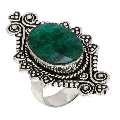 Joyería de plata hecha a mano con piedras preciosas de cuarzo esmeralda "7,5" Foto 1 de 4