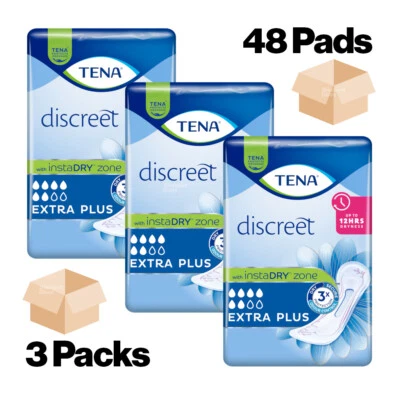 48x TENA Lady Extra Plus Discreet InstaDry Incontinence Pads - 3 Packs of 16 - Image 1 of 4