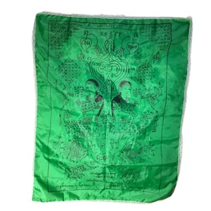 Twin NANG KWAG yantra talisman cloth green large Thai lucky merchant amulet - Picture 1 of 7