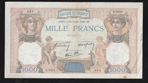 FRANCE , 1000 Francs, Cérès & Mercure 1940 Large Size Banknote - Picture 1 of 2