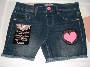Squeeze girls 10 cutoff denim midi shorts dark wash w/sequin heart nwt kawaii - Picture 1 of 2