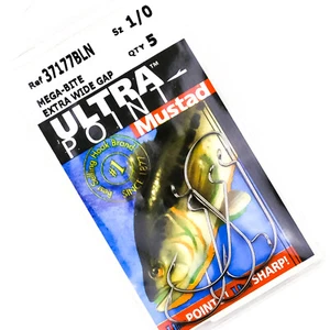 MUSTAD Ultra Point Mega Bite Extra Wide Gap Offset Soft Worm Hook 1/0 5ct 37177 - Bild 1 von 3