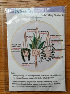 Stickerei Starter Kit gestempelt hängende Pflanzen Kissbuty 5”x6” Design Nadel Zahnseide - Bild 1 von 4