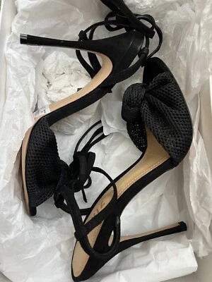 Schutz Salto Alto Strap Pumps Sandals Shoes suede black size 6 mesh sexy heel - Image 1 of 4