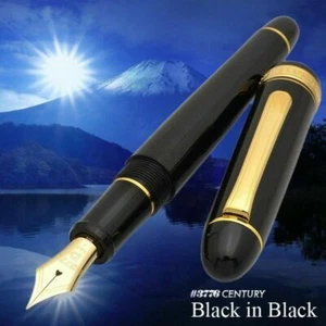 Platinum NEW #3776 CENTURY Fountain Pen Black in Black Broad Nib PNB-15000#1-4 - Picture 1 of 6