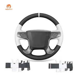 MEWANT Black White PU Leather Steering Wheel Cover for GMC Sierra 1500 2014-2018 - Picture 1 of 9