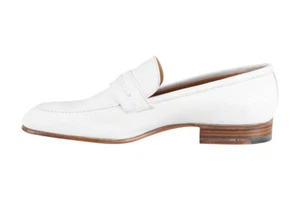 Brioni Men Shoes Slippers Moccasin Leather white Size EU 42 - US 9 NEW - Picture 1 of 7