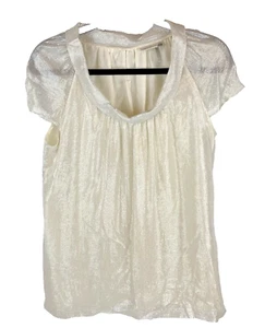 Classiques Entier Metallic Cream Gold Silk Blend Boat Neck Cap Sleeve Top Medium - Picture 1 of 10