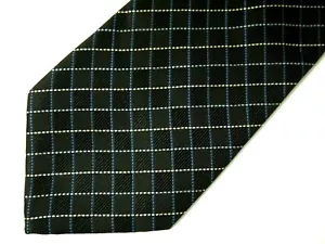 Vtg Progressive Mens Necktie Tie Black Blue Silver Checkered 59" Career - Picture 1 of 4