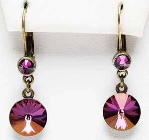 KIRKS FOLLY RAVISHING RIVOLI LEVERBACK EARRINGS LILAC SHADOW CRYSTALS - Picture 1 of 4