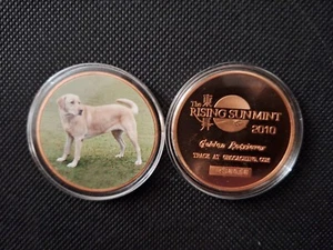 1 oz Kupferbarren Münze "Golden Retriever Hund" Rising Sun Mint 2010 Farbe Dog - Bild 1 von 3